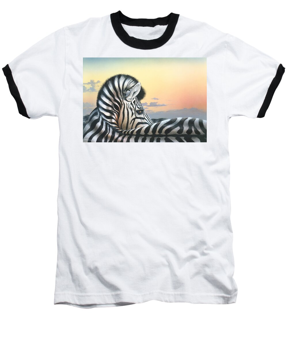 Zebra Paintings Baseball T-Shirt featuring the painting Golden Sky by Mike Brown