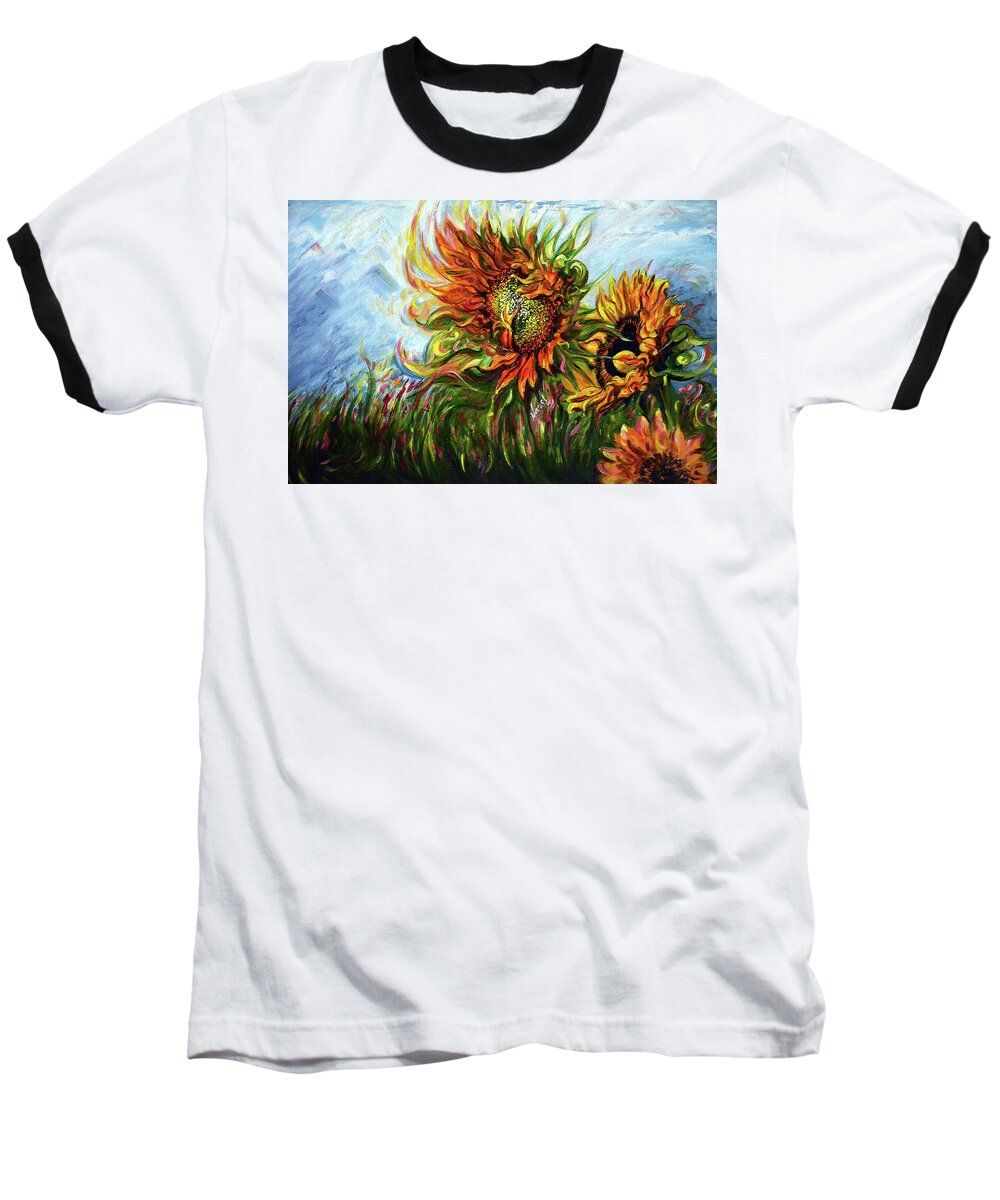 Sunflowers Baseball T-Shirt featuring the painting Golden Sunflowers - Harsh Malik by Harsh Malik