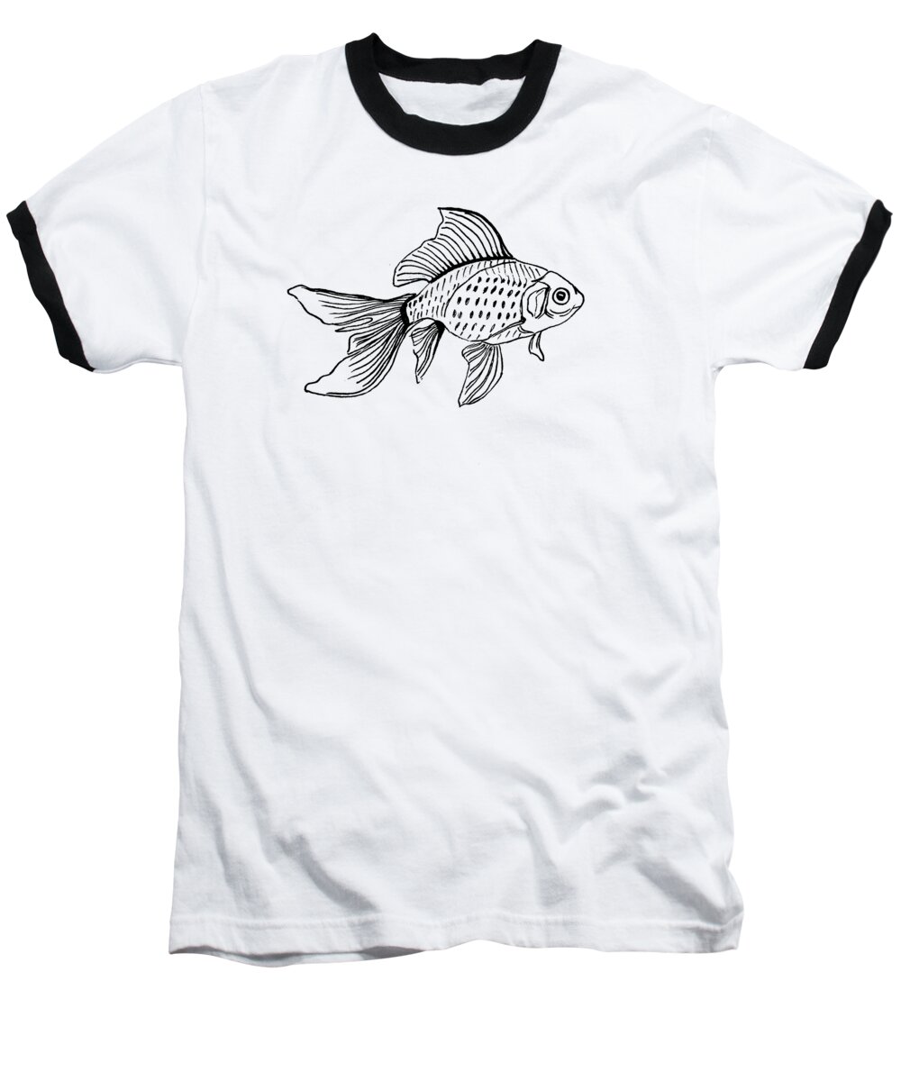 Goldfish Baseball T-Shirt featuring the drawing Graphic Fish by Masha Batkova
