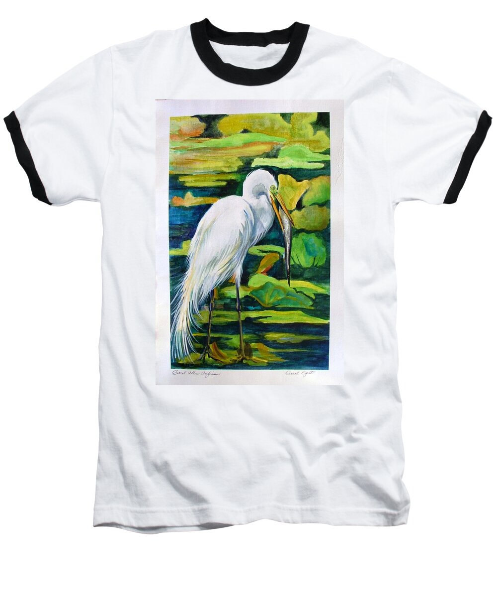 Water Birds Baseball T-Shirt featuring the painting Great Egret by Carol Allen Anfinsen
