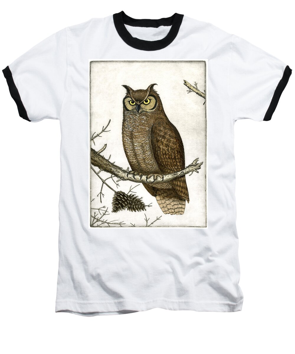 Etching Baseball T-Shirt featuring the painting Great Horned Owl by Charles Harden