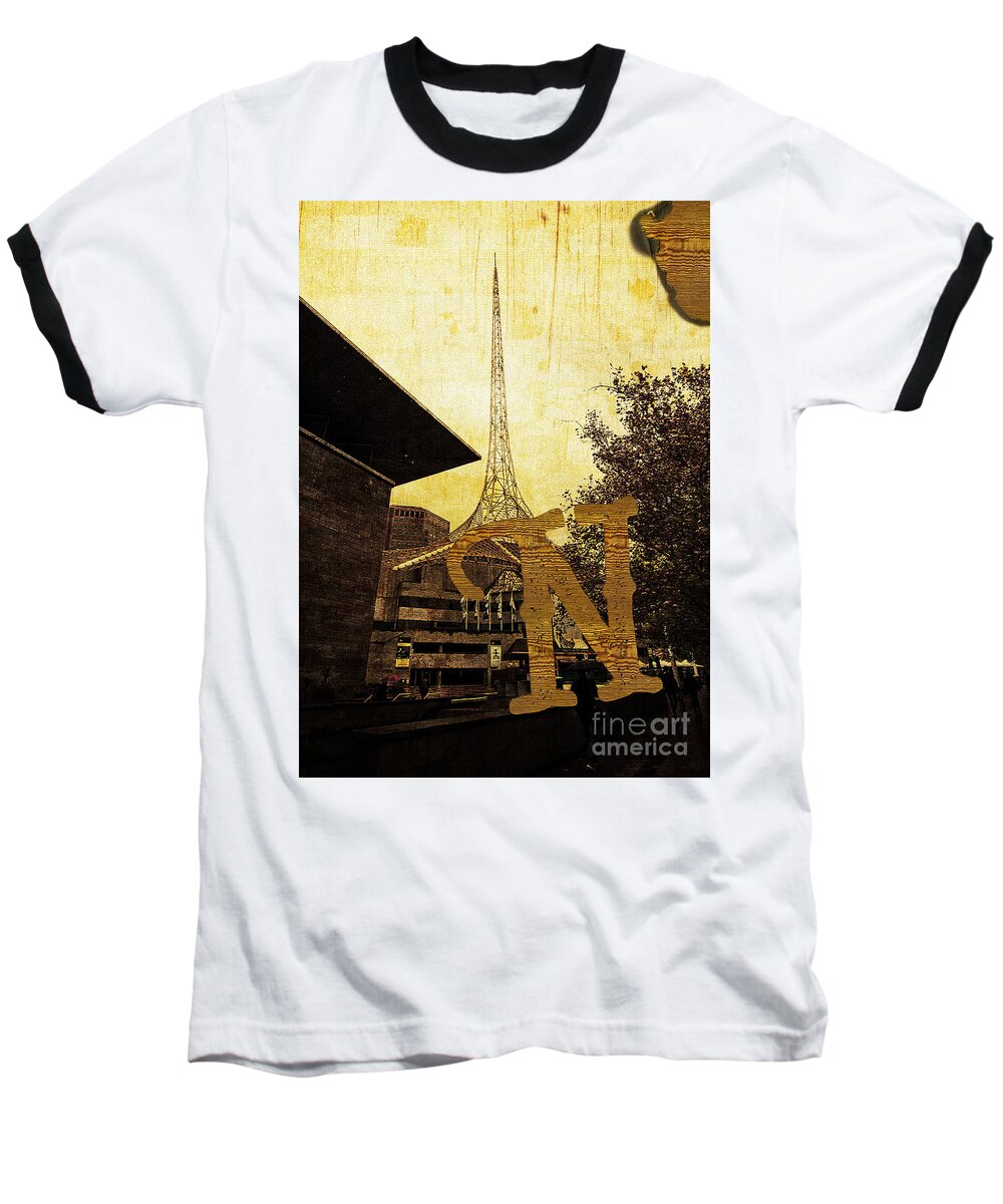 National Baseball T-Shirt featuring the photograph Grungy Melbourne Australia Alphabet Series Letter N National Gal by Beverly Claire Kaiya