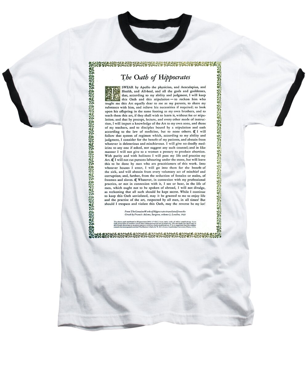 Science Baseball T-Shirt featuring the photograph Hippocratic Oath, 1938 by Science Source