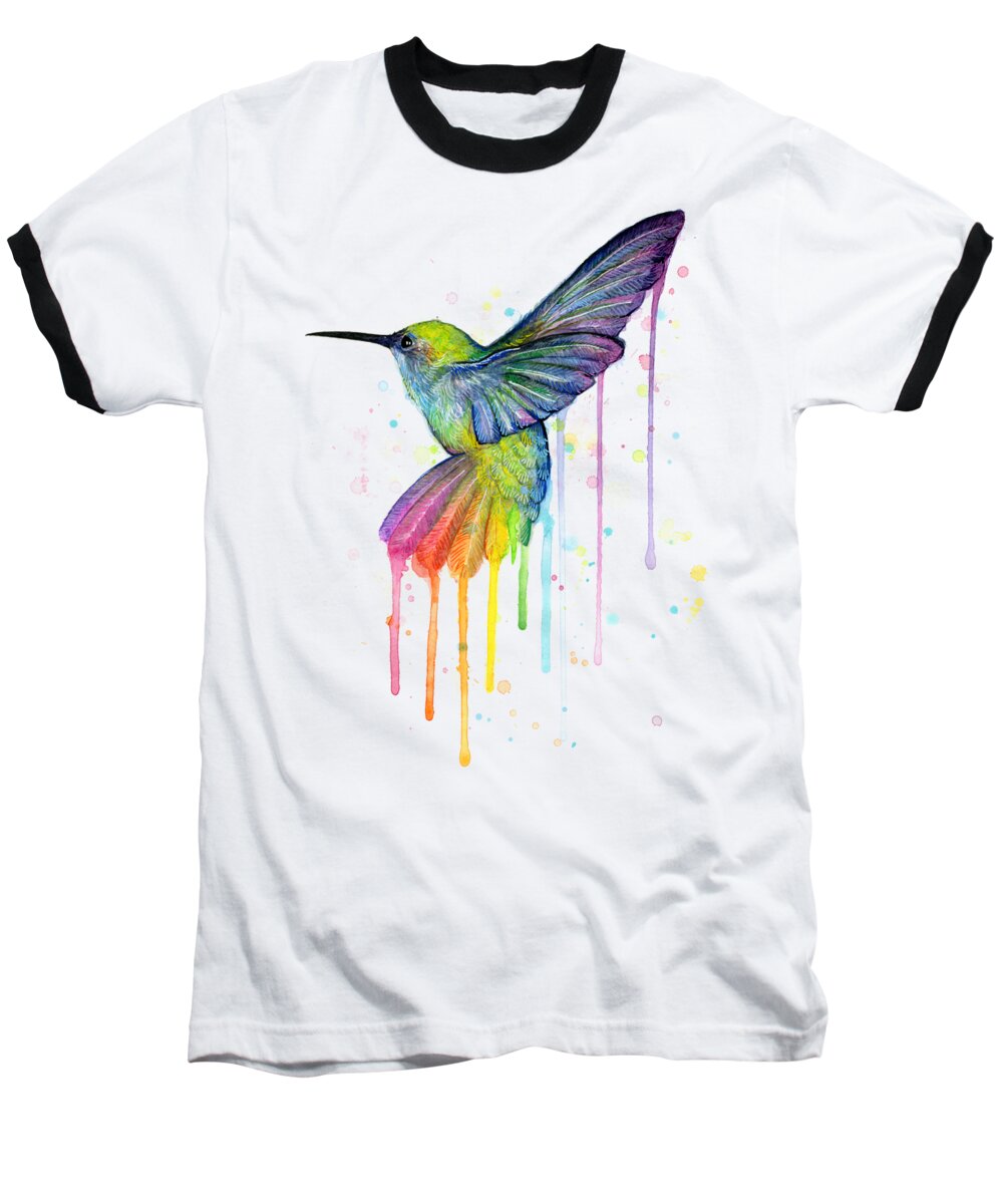 Hummingbird Baseball T-Shirt featuring the painting Hummingbird of Watercolor Rainbow by Olga Shvartsur
