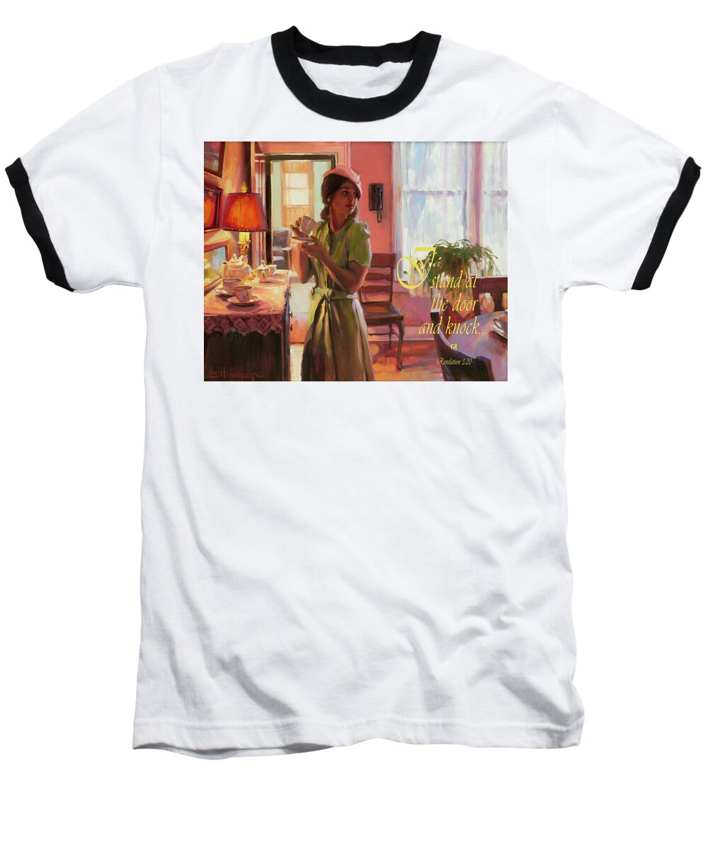 Inspirational Baseball T-Shirt featuring the digital art I Stand at the Door and Knock by Steve Henderson