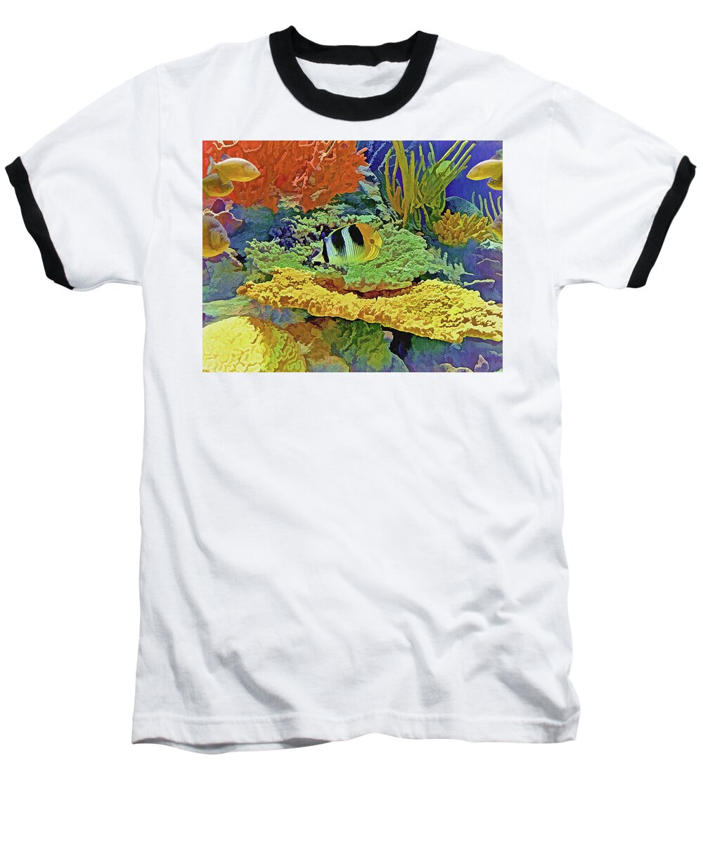 Vibrant Baseball T-Shirt featuring the mixed media In the Coral Garden 10 by Lynda Lehmann