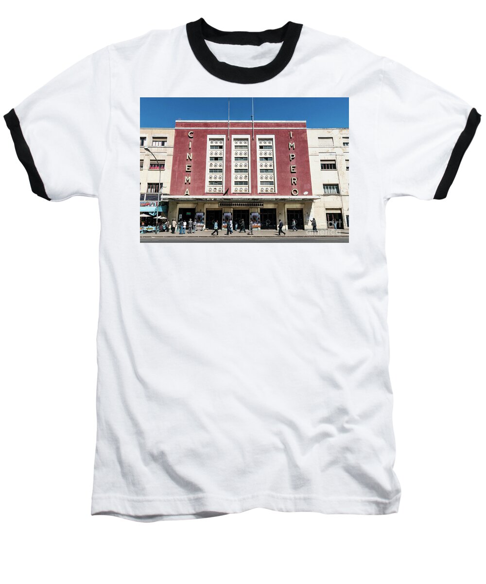 Eritrea Baseball T-Shirt featuring the photograph Italian Colonial Art Deco Old Cinema Building In Asmara Eritrea by JM Travel Photography