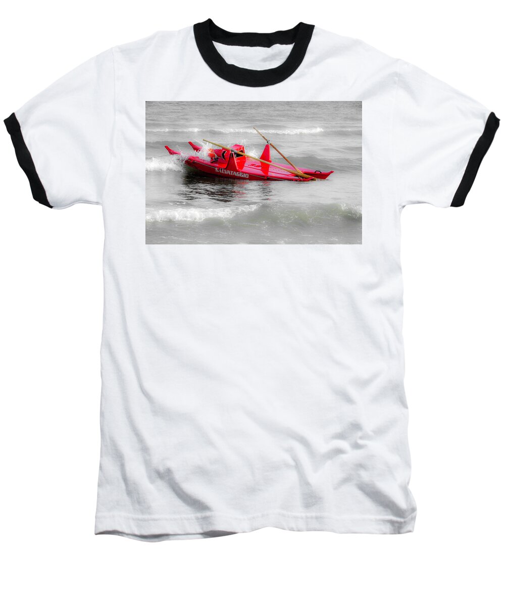 Salvataggio Baseball T-Shirt featuring the photograph Italian life guard boat by Wolfgang Stocker