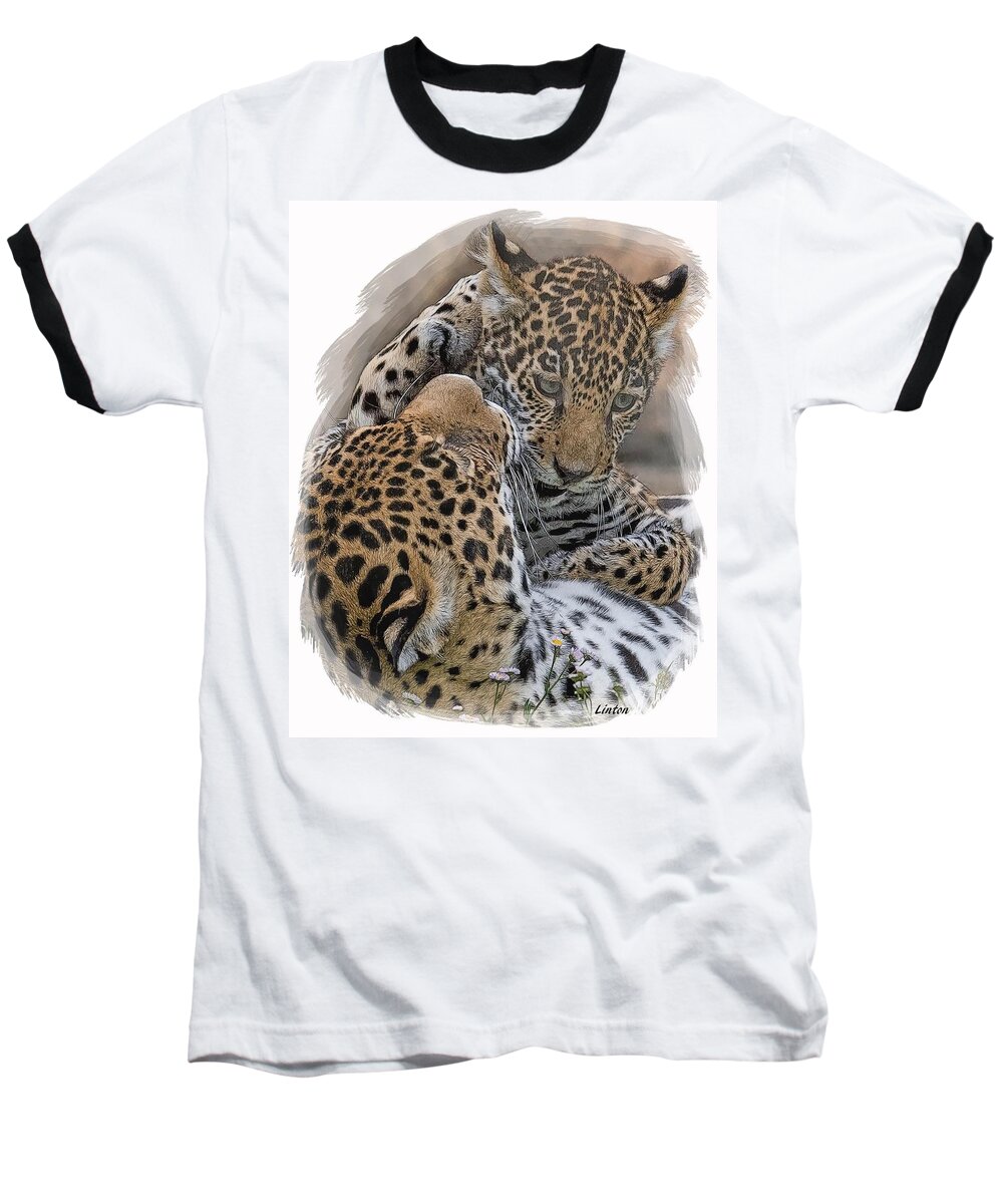 Jaguar Baseball T-Shirt featuring the digital art Jaguar Mother And Cub 4 by Larry Linton