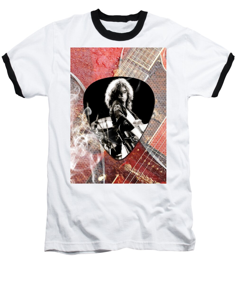 Jimmy Page Baseball T-Shirt featuring the mixed media Jimmy Page Led Zeppelin Art by Marvin Blaine