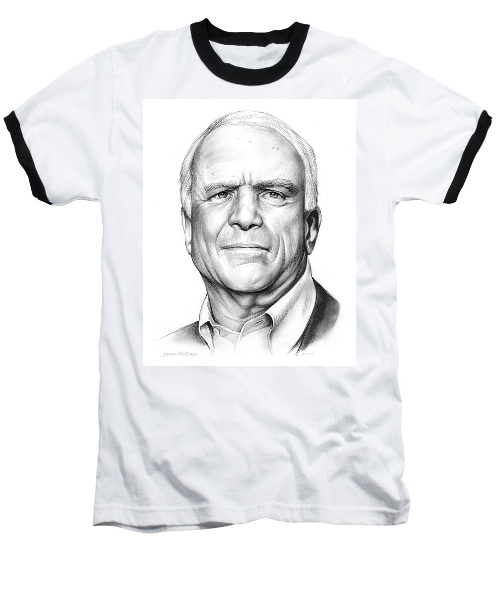 John Mccain Baseball T-Shirt featuring the drawing John McCain by Greg Joens