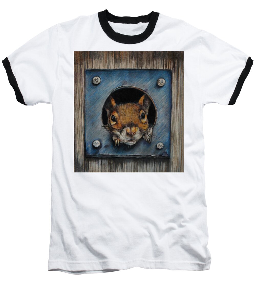 Squirrel Baseball T-Shirt featuring the drawing Just Hanging Out by Jean Cormier