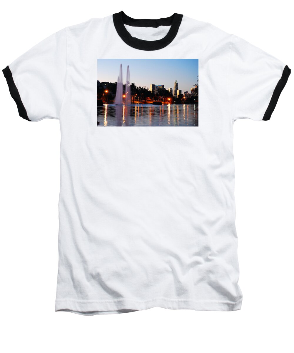 Echo Baseball T-Shirt featuring the photograph LA from Echo Lake by James Kirkikis