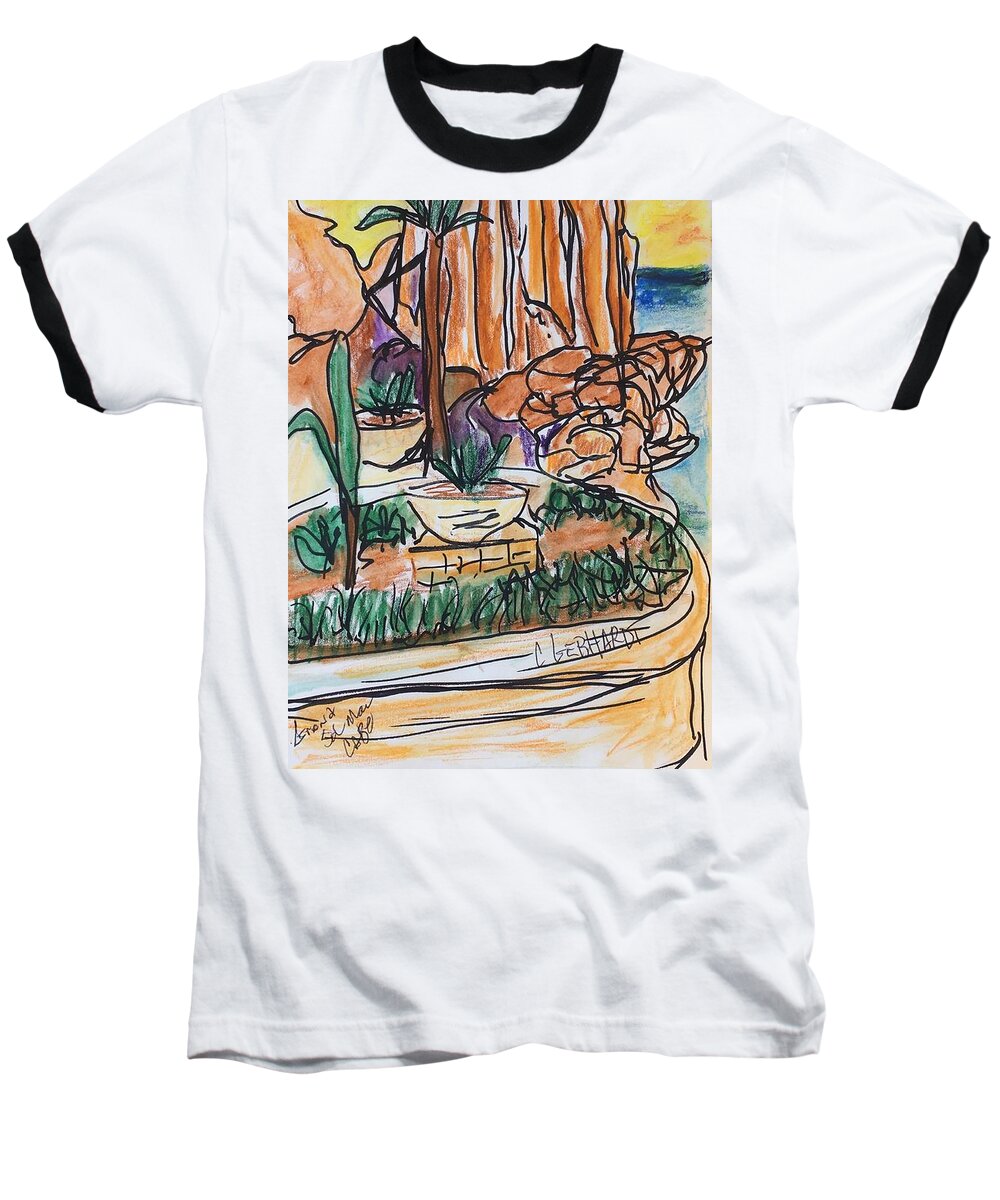 Land/sea Scape Baseball T-Shirt featuring the painting Lands End by Chuck Gebhardt