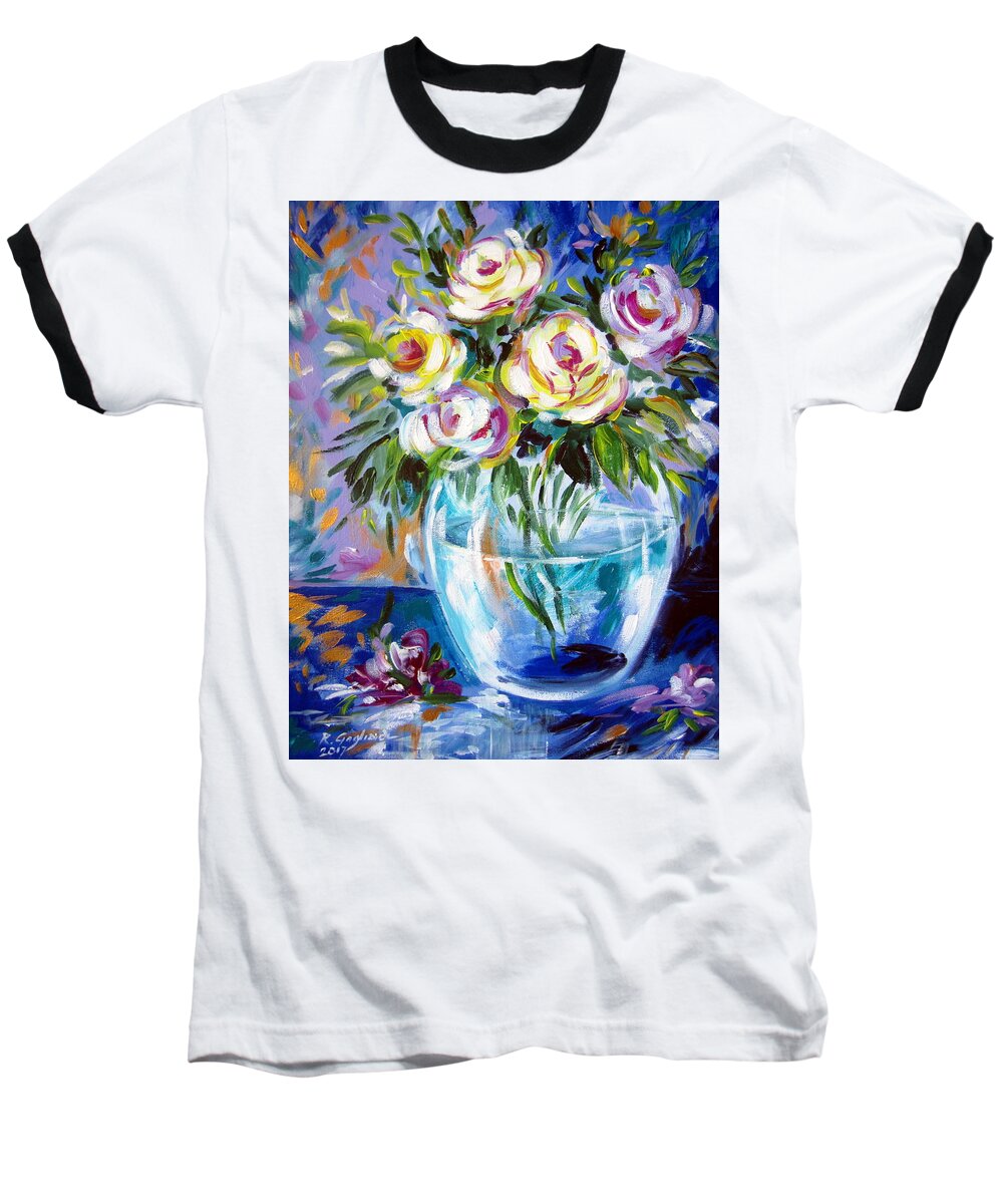 Flowers.roses Baseball T-Shirt featuring the painting Le Rose Bianche by Roberto Gagliardi