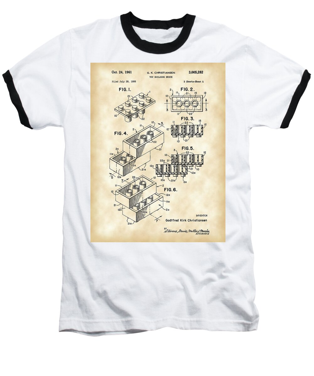 Lego Baseball T-Shirt featuring the digital art Lego Patent 1958 - Vintage by Stephen Younts