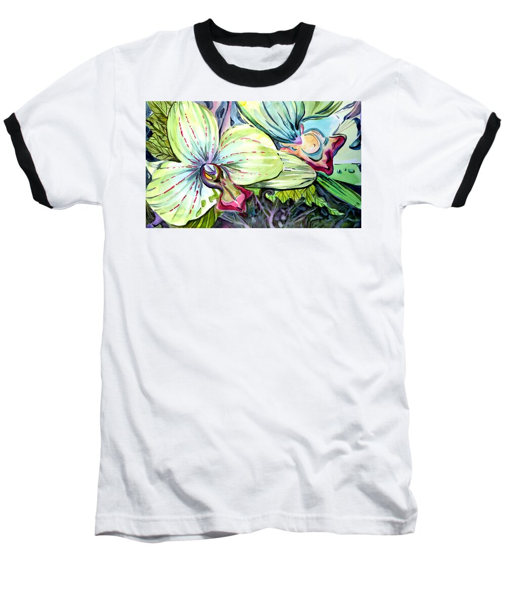 Orchids Baseball T-Shirt featuring the painting Light of Orchids by Mindy Newman
