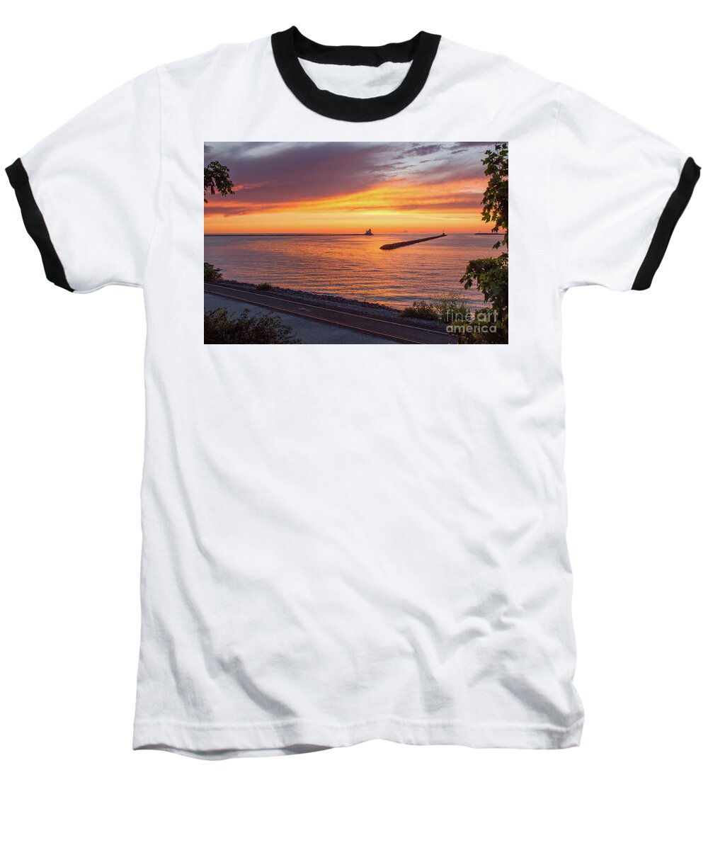 Lighthouse Baseball T-Shirt featuring the photograph Lighthouse Sunset by Rod Best