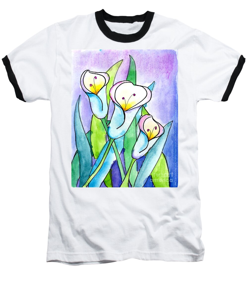 Flowers Lilies Watercolor Baseball T-Shirt featuring the painting Lilies by Lauren Van Woy Age Ten