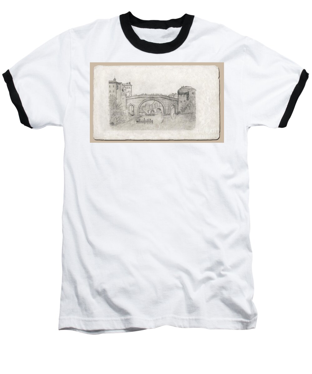 England Baseball T-Shirt featuring the drawing Liverpool Bridge by Donna L Munro