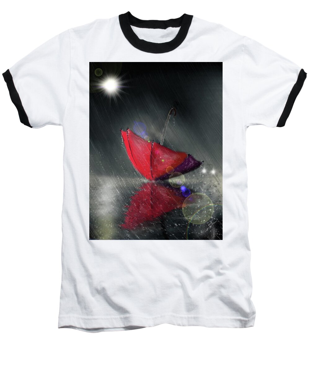 Umbrella Baseball T-Shirt featuring the digital art Lonely Umbrella by Darren Cannell
