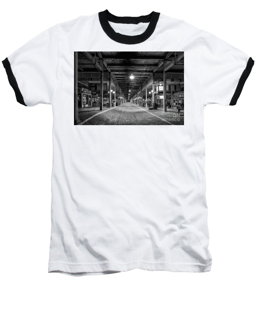 Railroad Baseball T-Shirt featuring the photograph Looking down the tracks by Paul Quinn