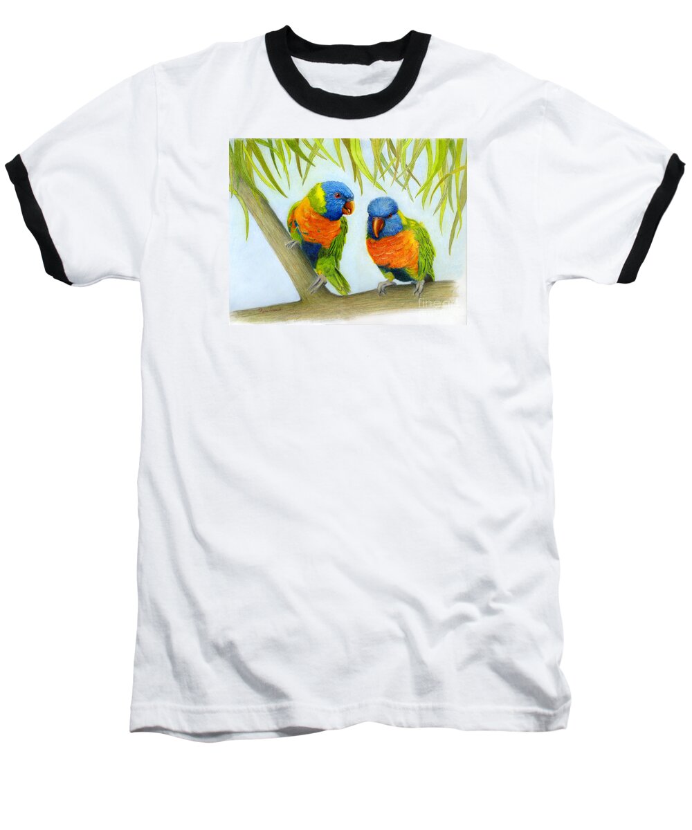 Animal Baseball T-Shirt featuring the painting Lorikeet Pair by Phyllis Howard