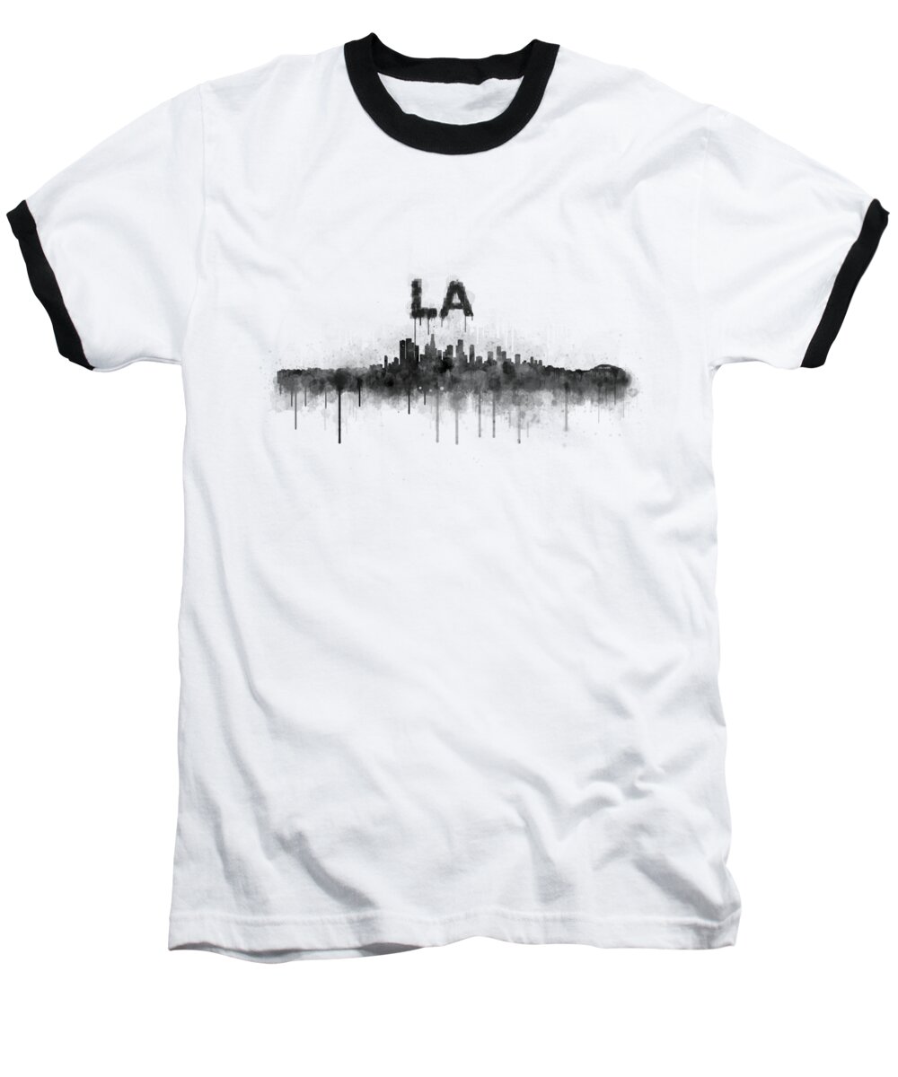 La Baseball T-Shirt featuring the painting Los Angeles City Skyline HQ v5 BW by HQ Photo