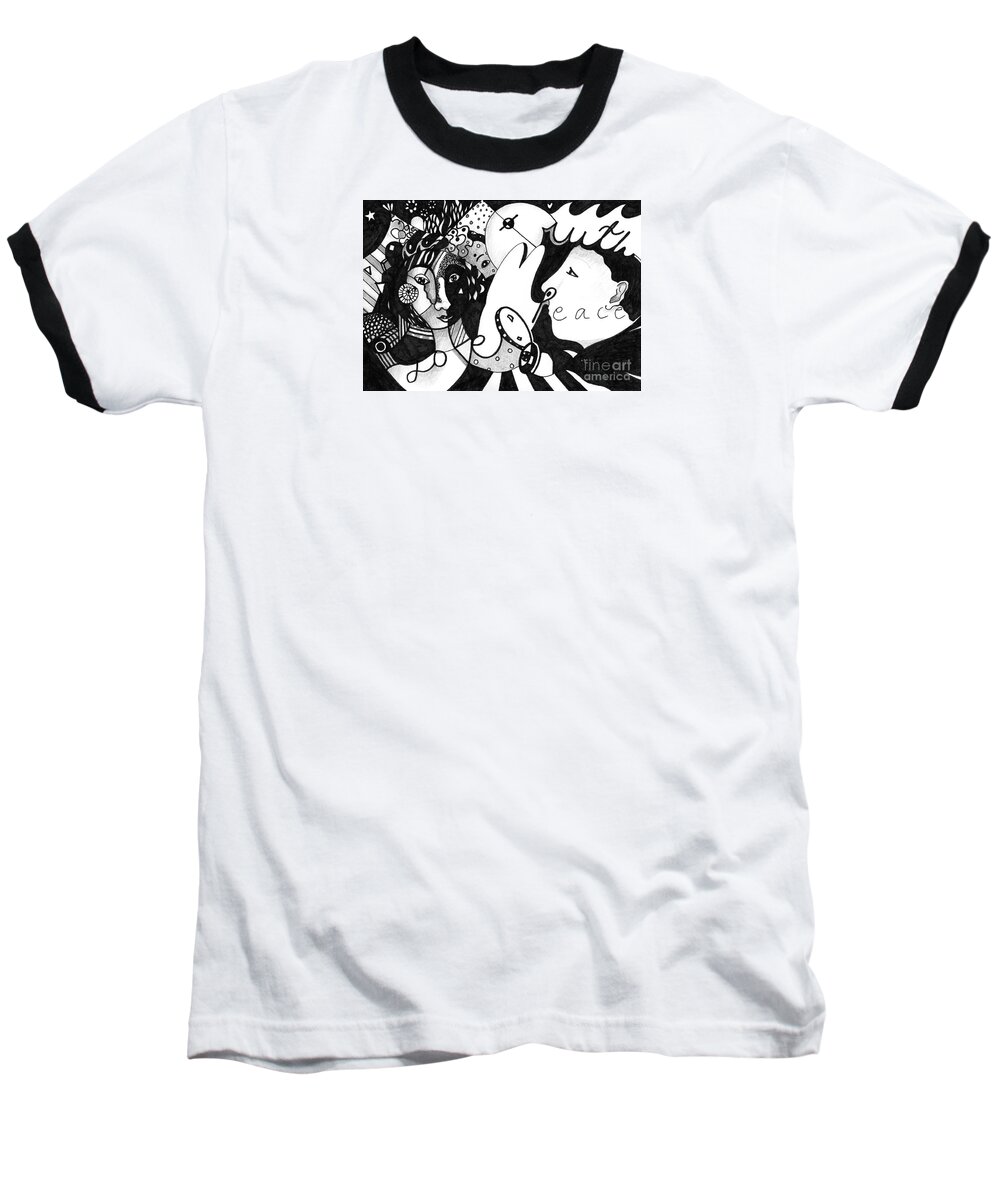Values Baseball T-Shirt featuring the drawing Love Truth Peace by Helena Tiainen