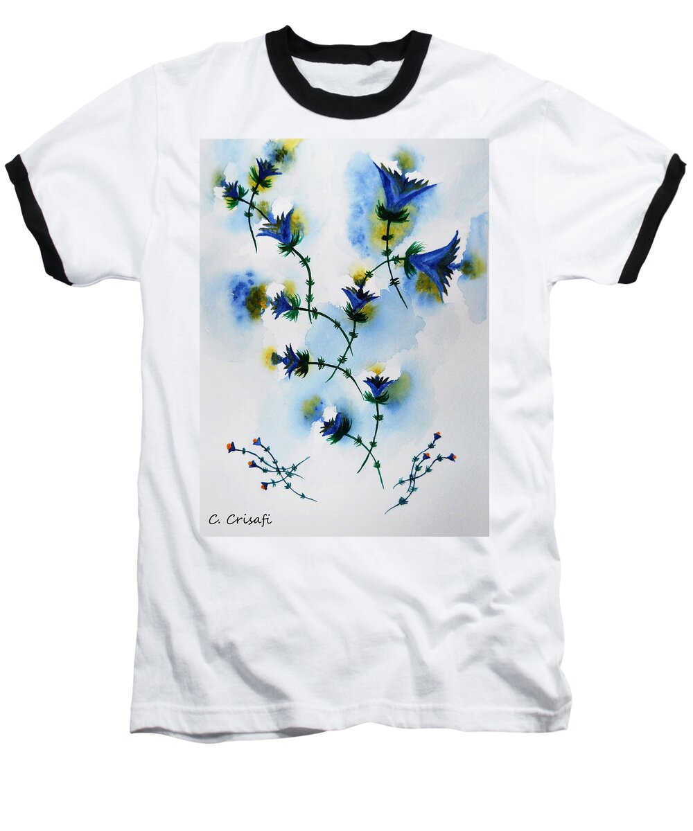 Flower Baseball T-Shirt featuring the painting Lovely Lolita's in Blue by Carol Crisafi