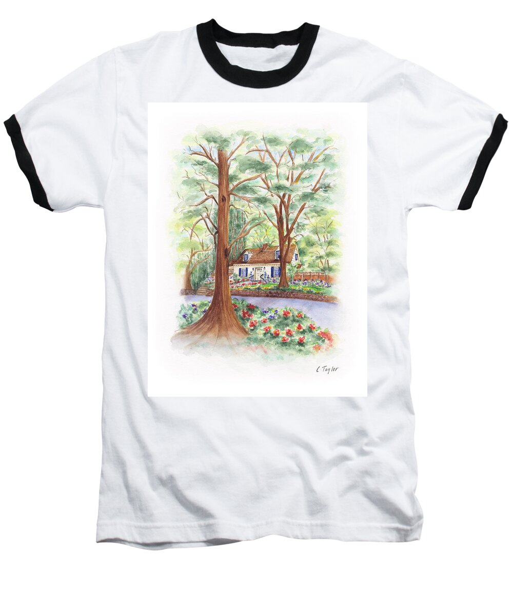 Cottage In Woods Baseball T-Shirt featuring the painting Main Street Charmer by Lori Taylor