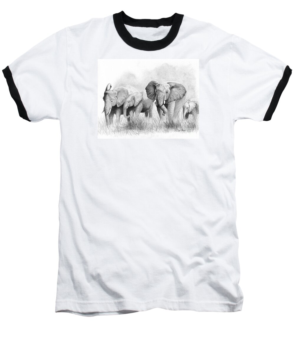 Elephants Baseball T-Shirt featuring the drawing Mama Says by Phyllis Howard