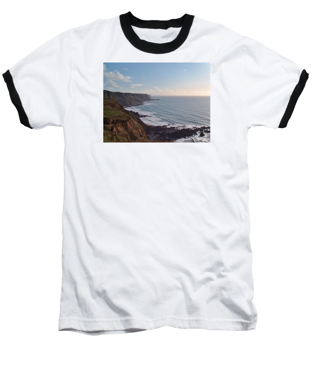 Coast Baseball T-Shirt featuring the photograph Mansley Cliff And Gull Rock from Longpeak by Richard Brookes