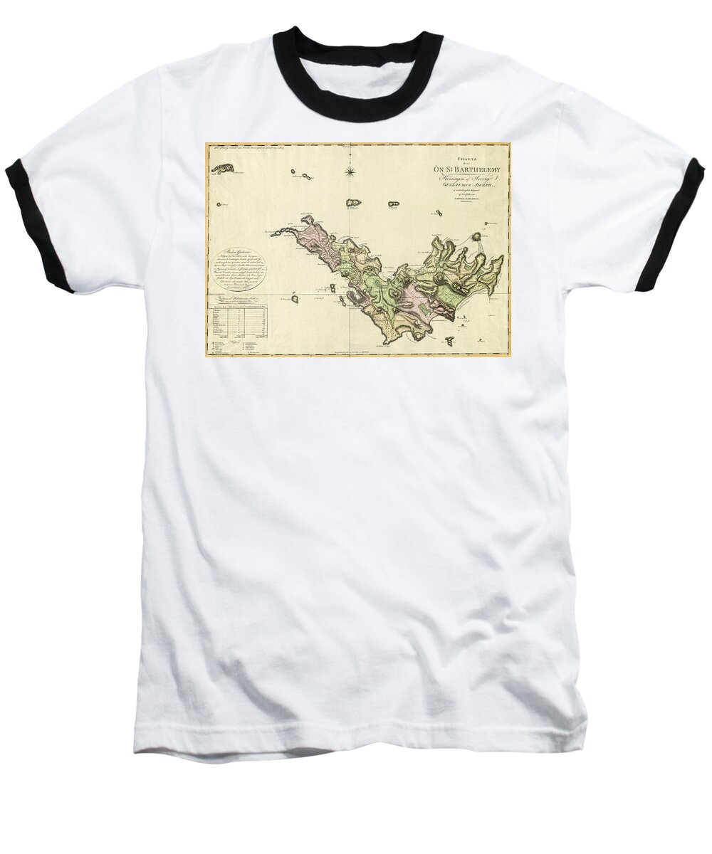 Saint Barts Baseball T-Shirt featuring the photograph Map Of Saint Barts 1801 by Andrew Fare