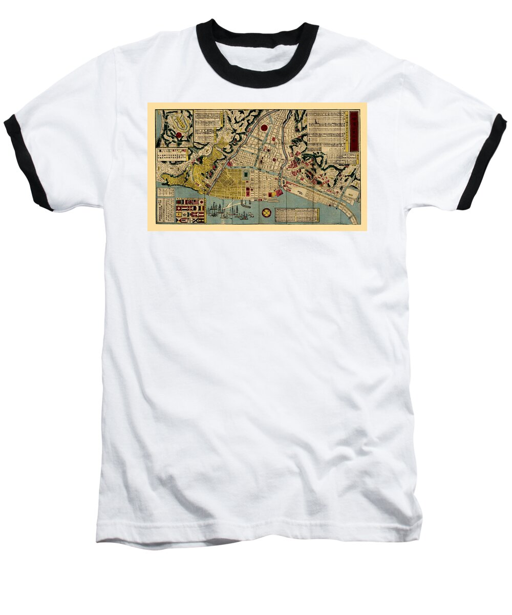 Map Of Yokohama Baseball T-Shirt featuring the photograph Map Of Yokohama 1878 by Andrew Fare