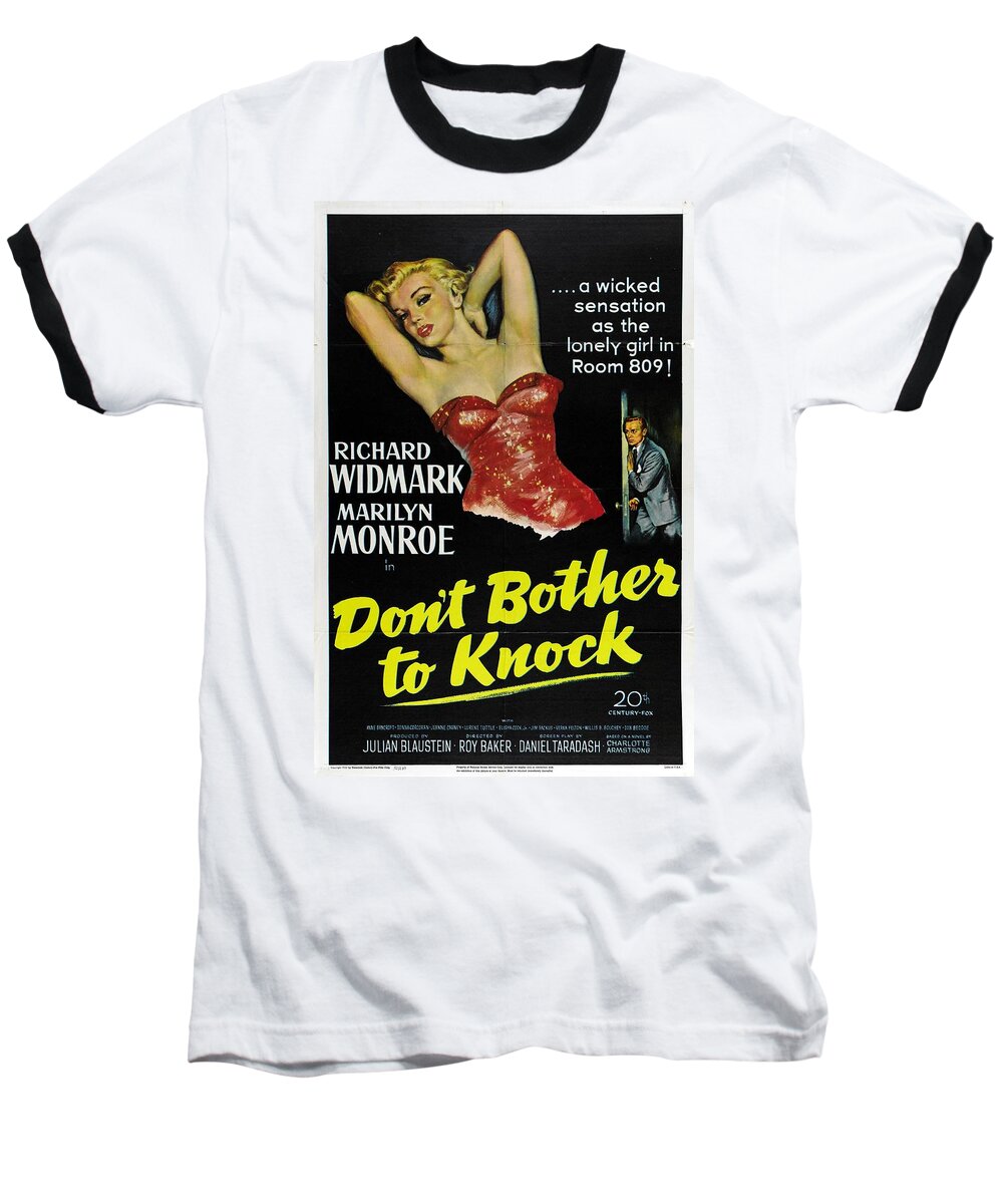 Marilyn Monroe Baseball T-Shirt featuring the painting Marilyn Monroe and Richard Widmark in DON'T BOTHER TO KNOCK by Vintage Collectables