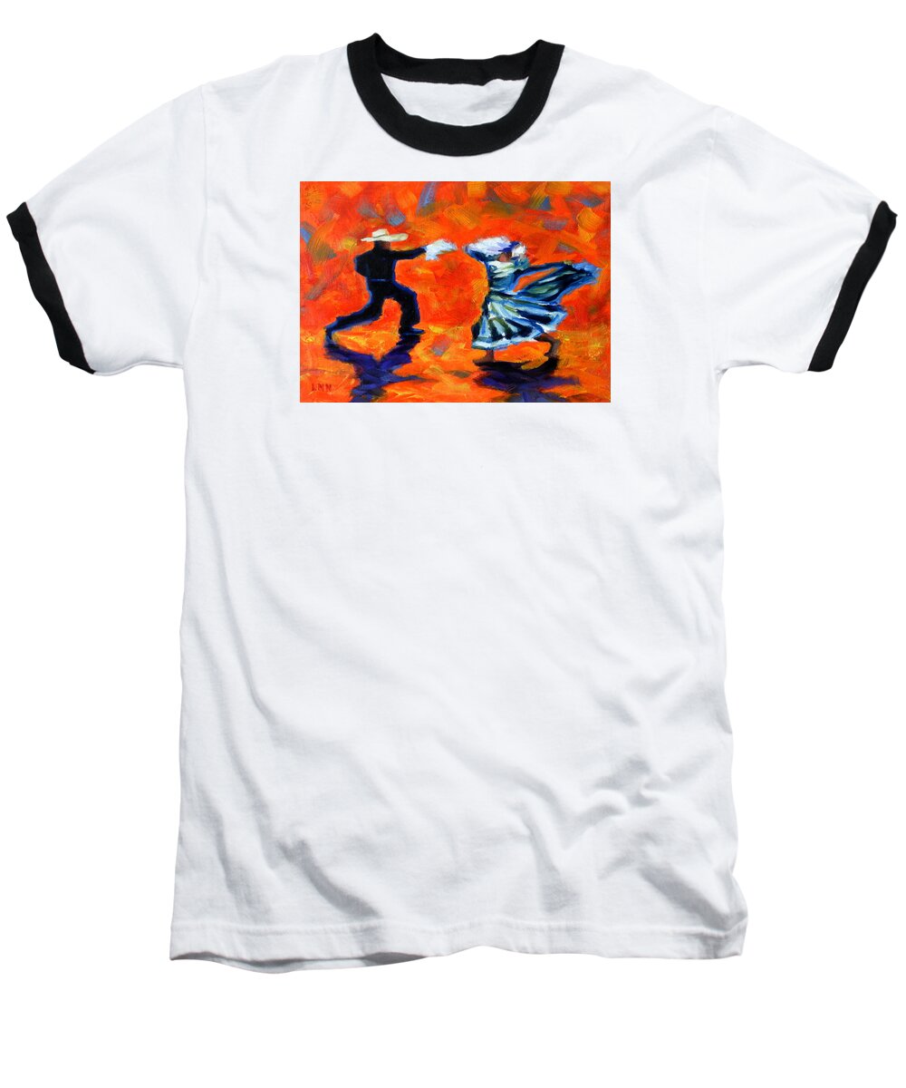 Figure Baseball T-Shirt featuring the painting Marinera Nortenia red, Peru Impression by Ningning Li