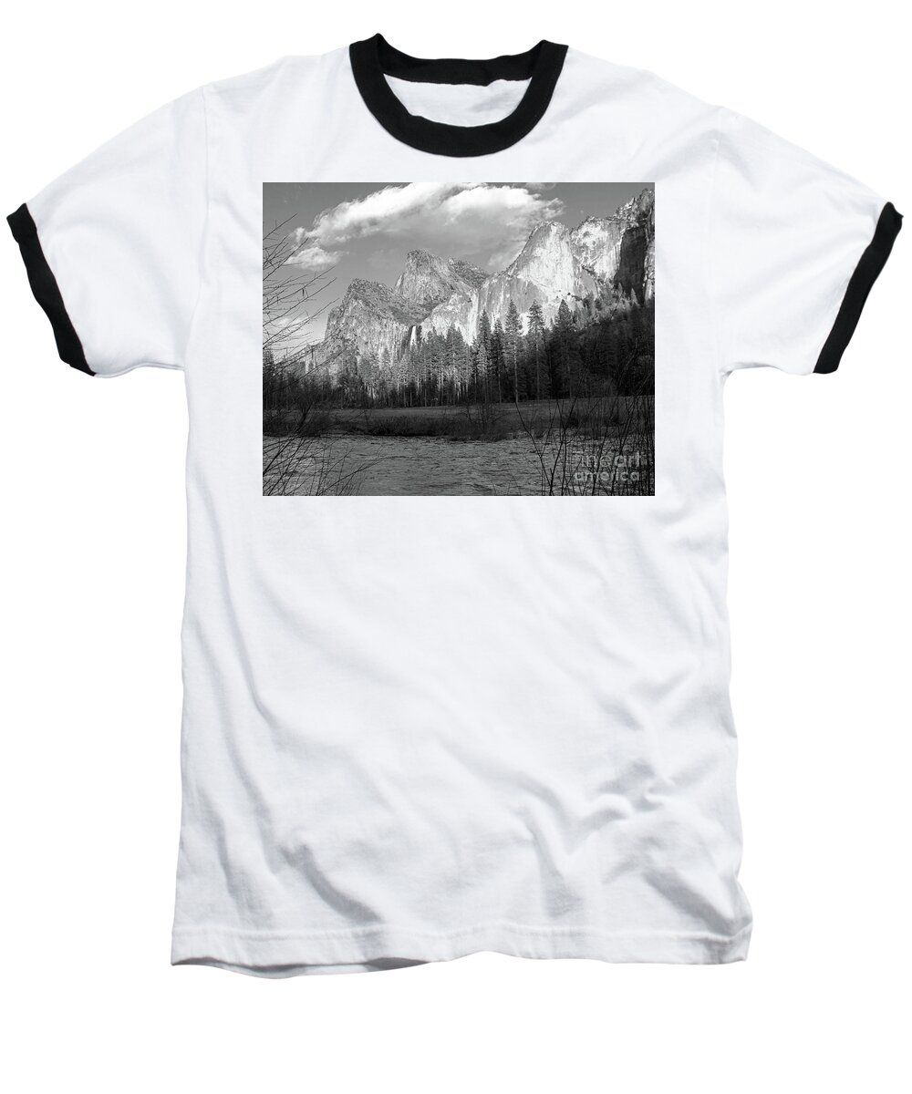 Yosemite Valley Baseball T-Shirt featuring the photograph Merced River Yosemite bw by Cheryl Del Toro