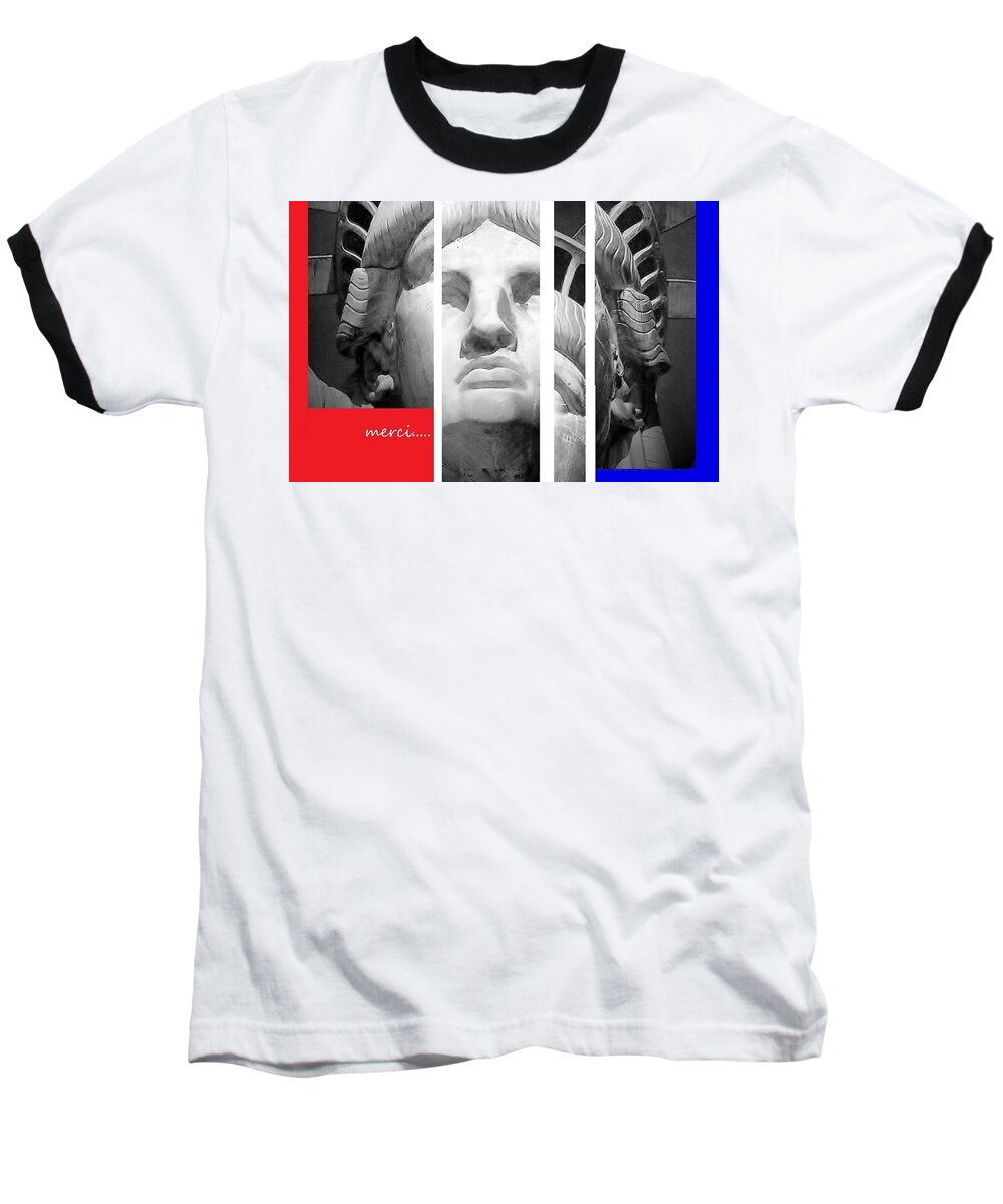 Friendship Freedom Baseball T-Shirt featuring the mixed media Merci by Andrew Drozdowicz