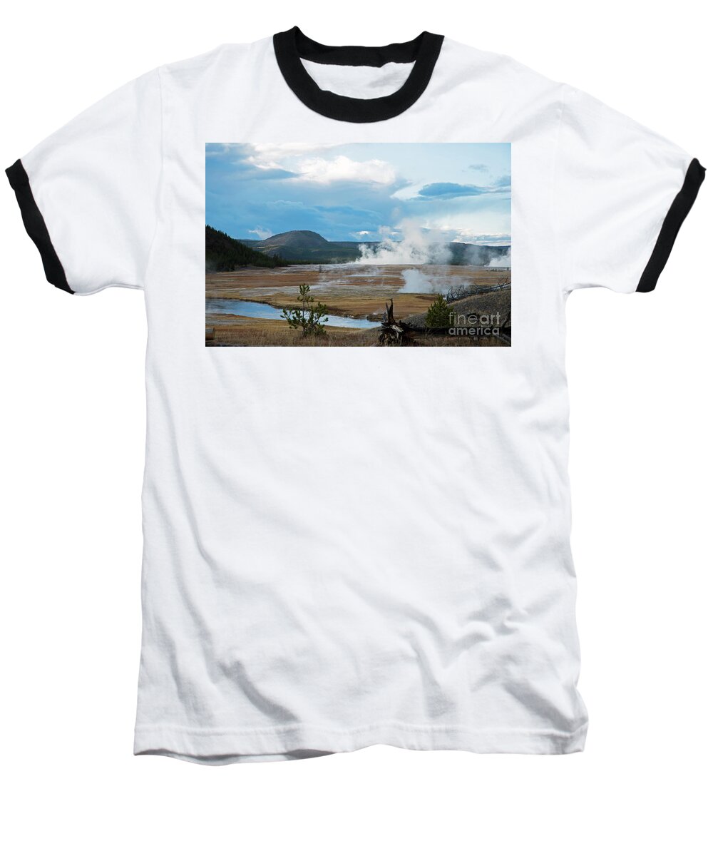Midway Baseball T-Shirt featuring the photograph Midway Geyser area by Cindy Murphy - NightVisions