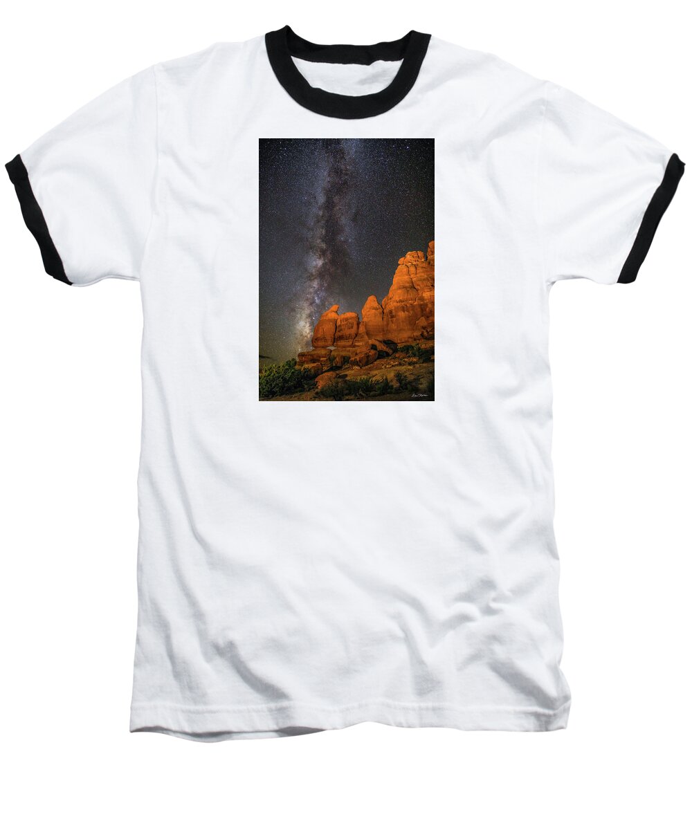 Moab Baseball T-Shirt featuring the photograph Milky Way and Navajo Rocks by Dan Norris