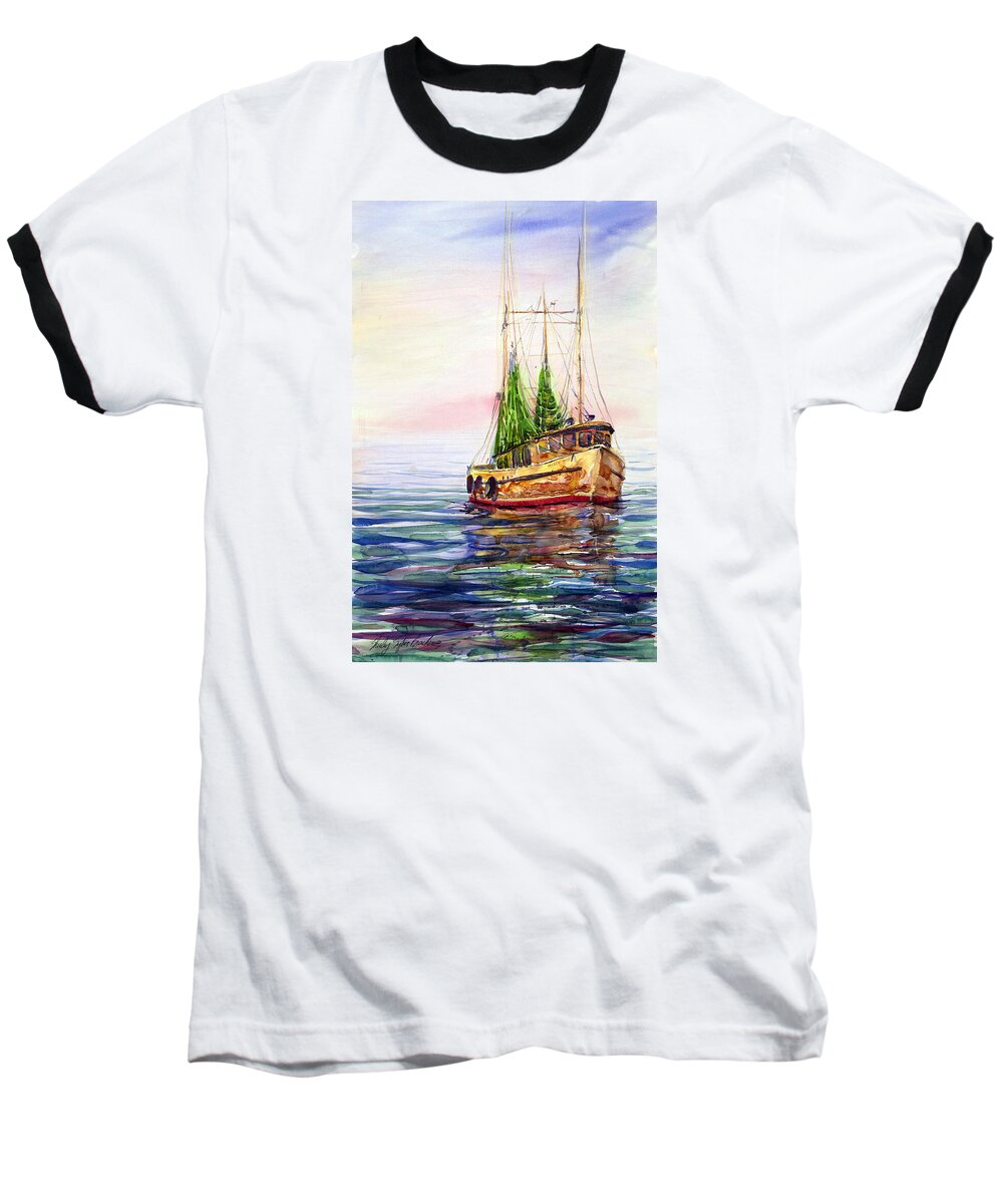 Shrimp Boat Baseball T-Shirt featuring the painting Misty in the Morning by Shirley Sykes Bracken
