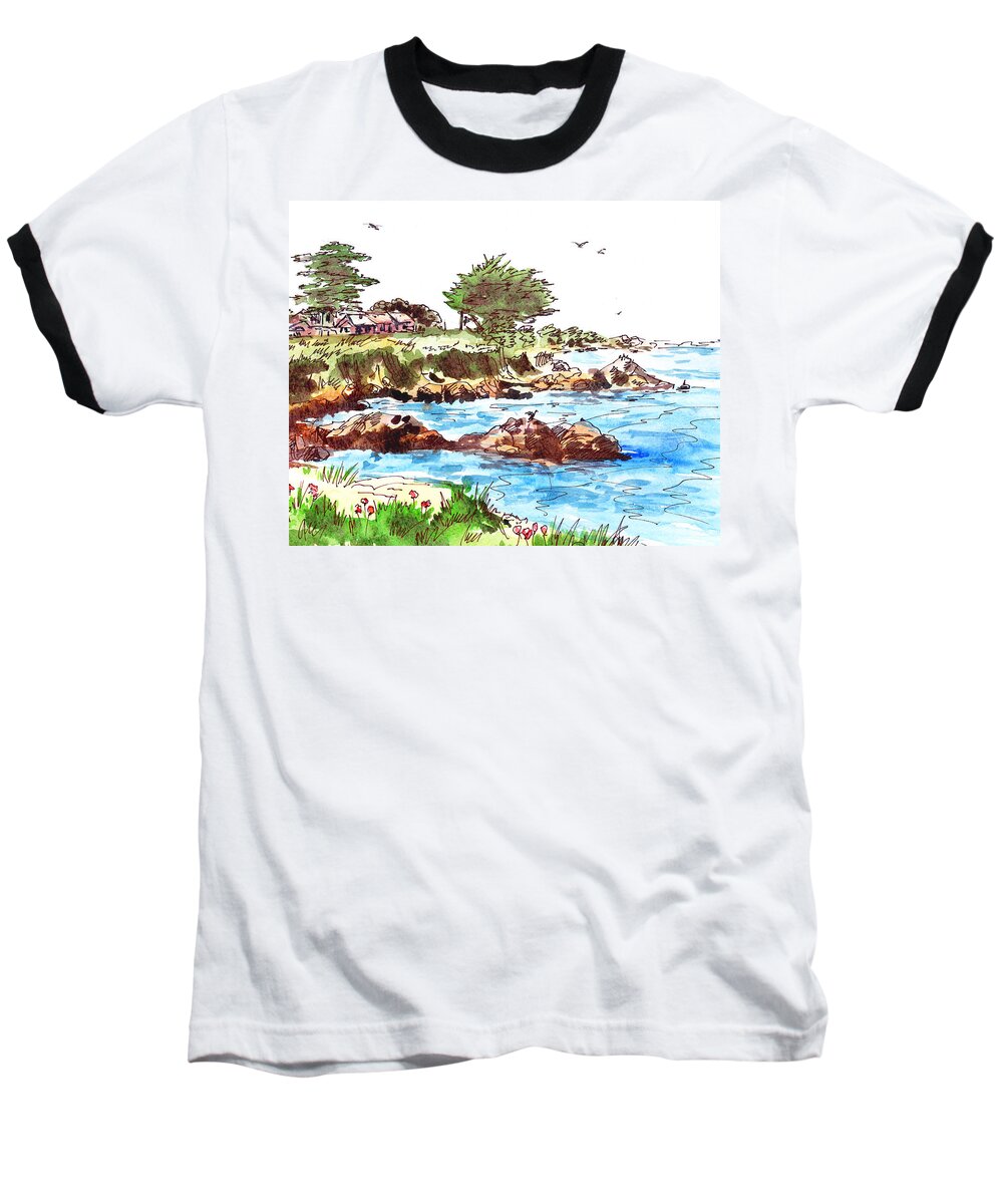 Monterey Shore Baseball T-Shirt featuring the painting Monterey Shore by Irina Sztukowski