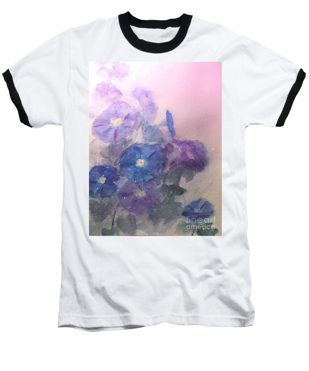 Morning Glories Baseball T-Shirt featuring the painting Morning Glories by Lavender Liu