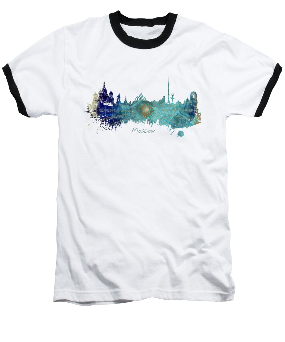 Moscow Skyline Baseball T-Shirt featuring the digital art Moscow skyline wind rose by Justyna Jaszke JBJart