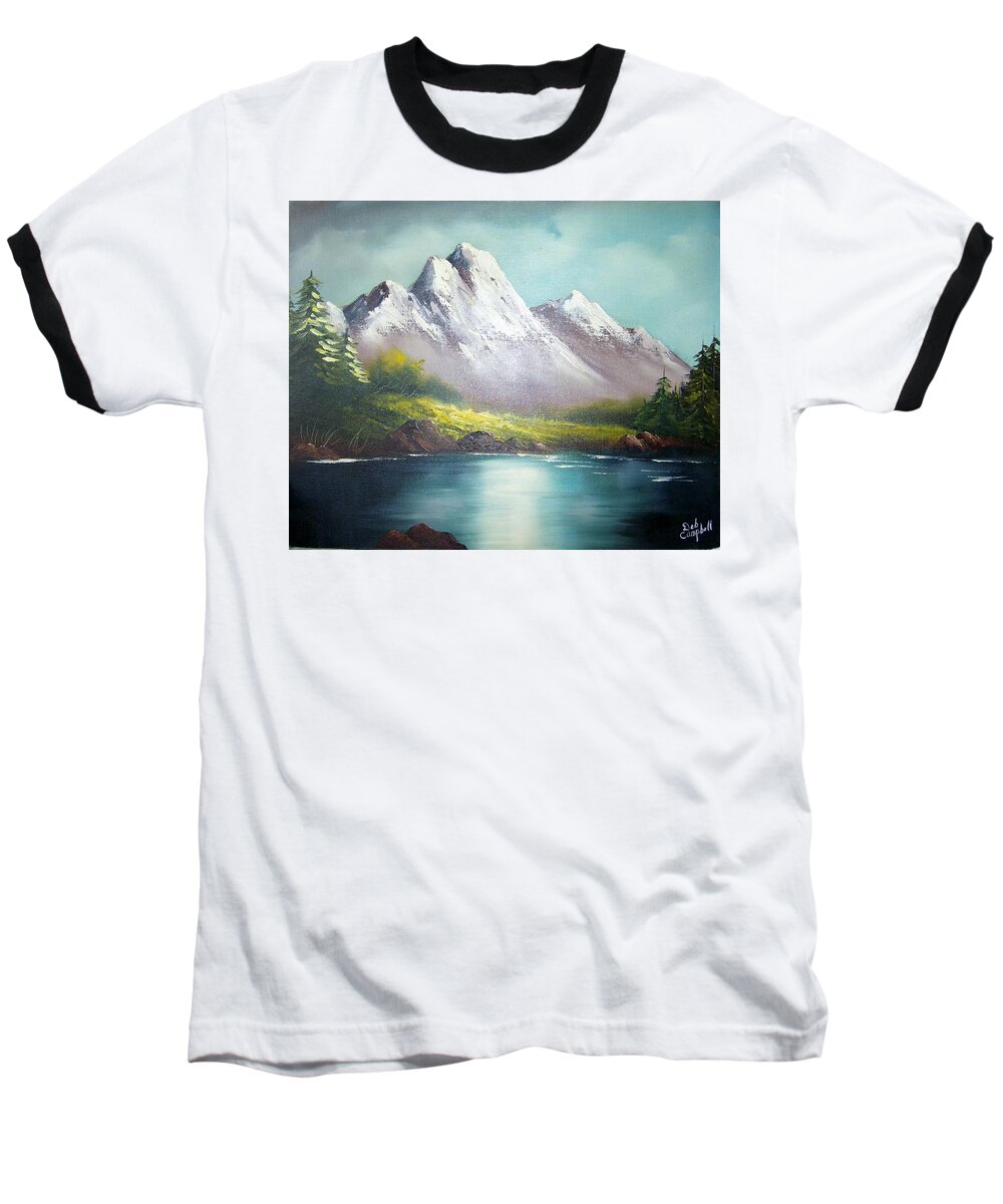 Mountains Baseball T-Shirt featuring the painting Mountain Lake by Debra Campbell