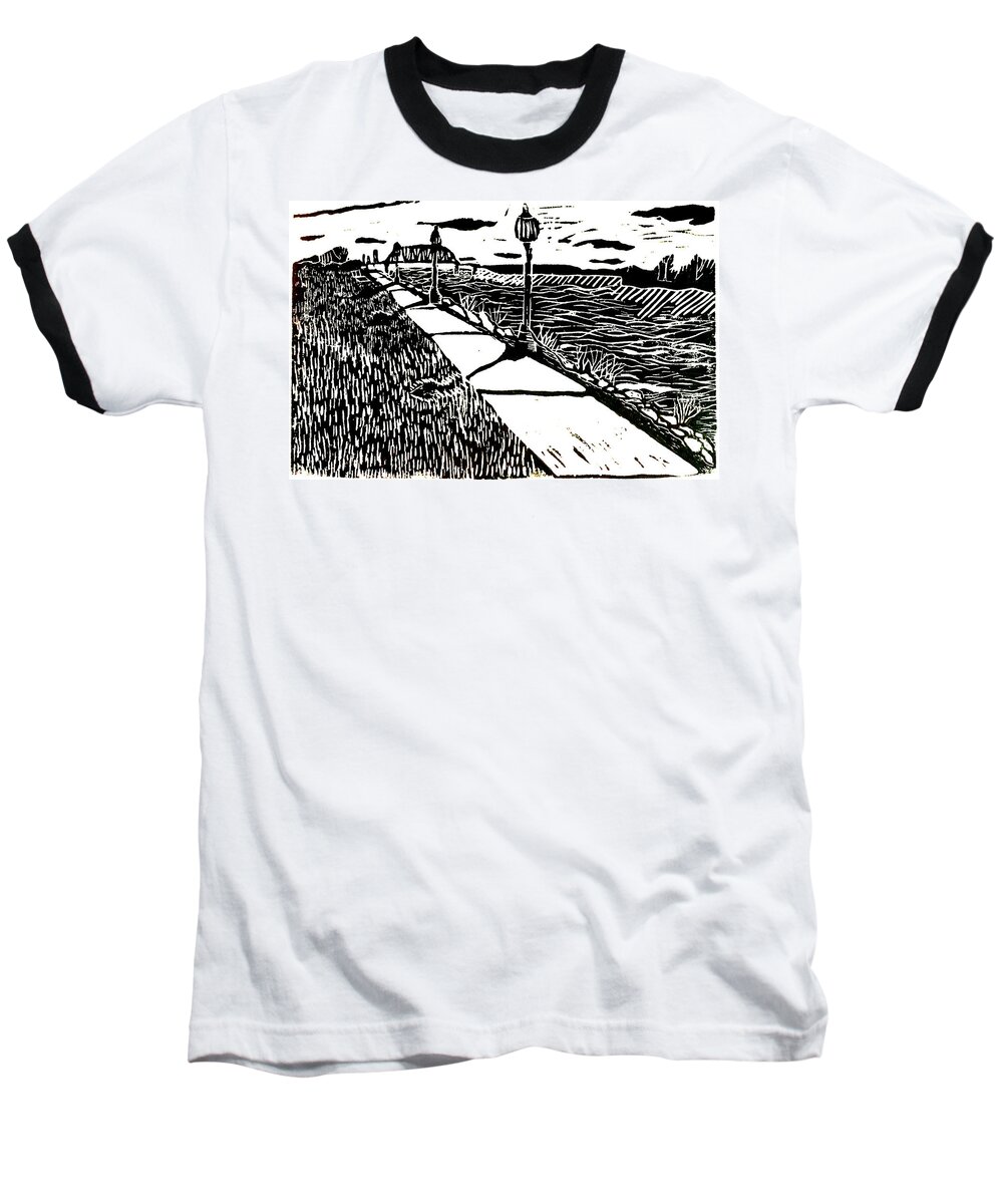 River Baseball T-Shirt featuring the digital art Muscatine Riverfront by Jame Hayes