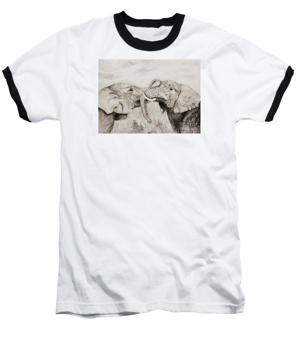 Wildlife Baseball T-Shirt featuring the drawing My Dad is bigger than your Dad by John Stuart Webbstock
