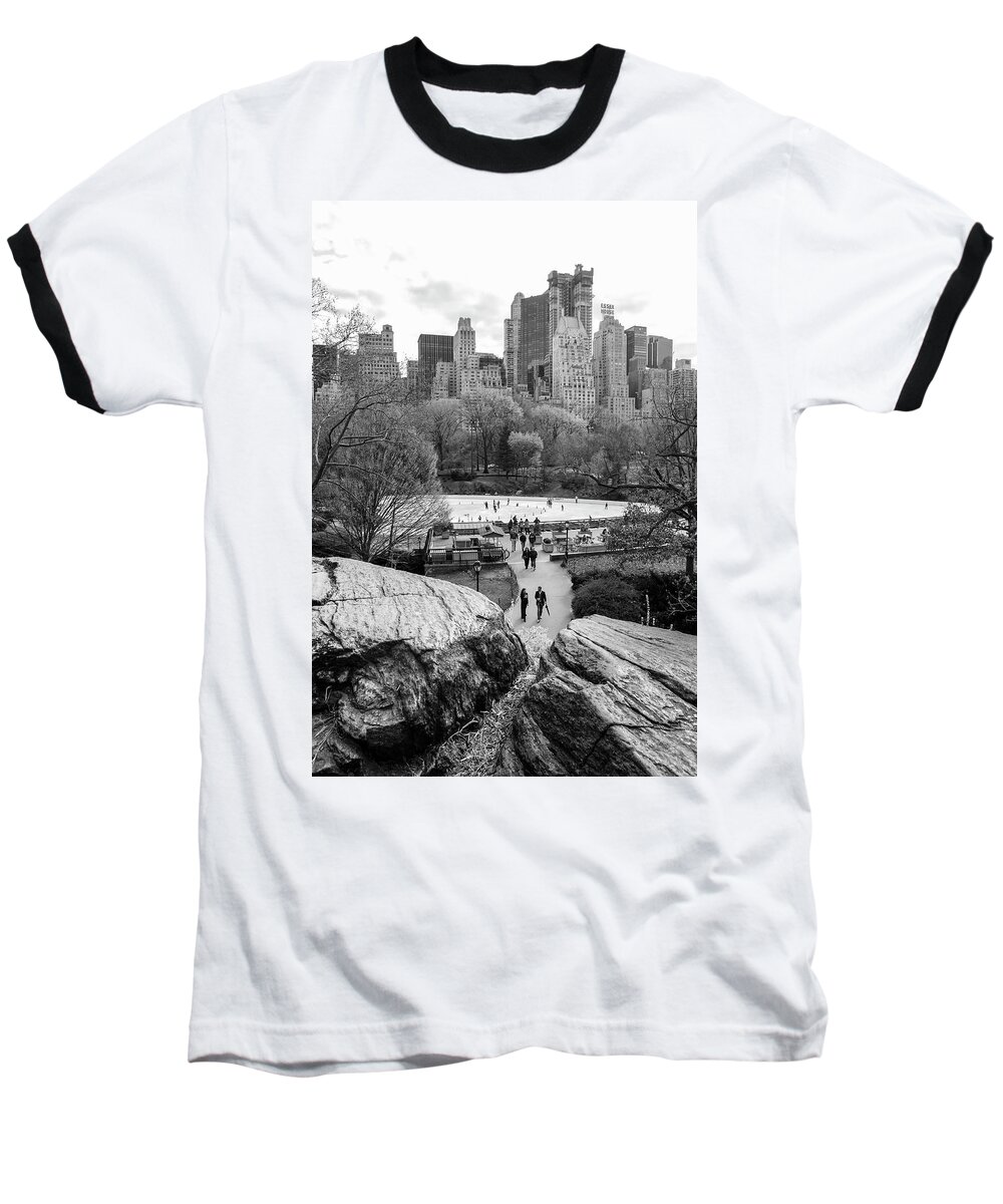 New York City Baseball T-Shirt featuring the photograph New York City Central Park Ice Skating by Ranjay Mitra
