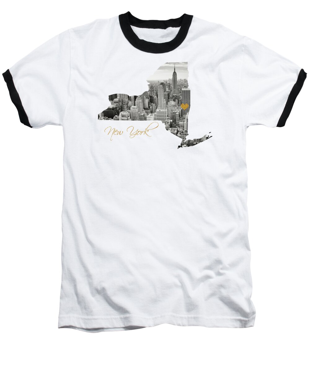 New York Baseball T-Shirt featuring the digital art New York Map Cut Out by Leah McPhail